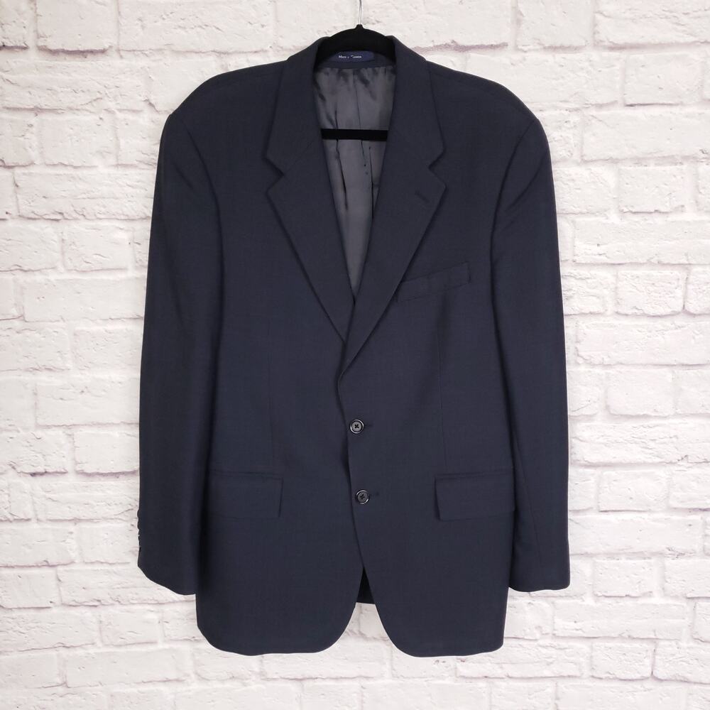 VTG Chaps Ralph Lauren Blue Striped Wool Two Button Blazer Jacket Sport Coat 42R